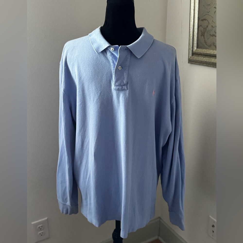 POLO by‎ Ralph Lauren Sz XL light blue mesh cotton long sleeve 1/4 button shirt